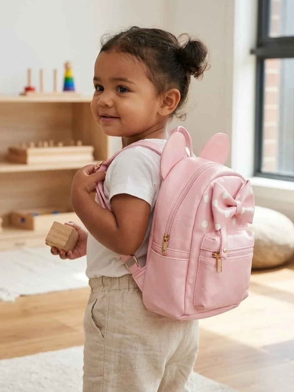 Pink Mouse Ear Kids Backpack Bow Mini Bag
